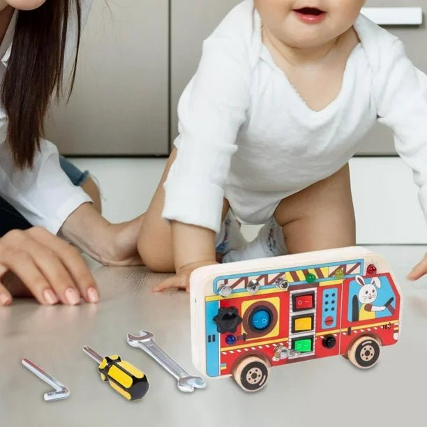 Tableau Montessori - BusyBoardCircuit™ - Autobus scolaire - Maman et Bébé - Boutique Mahunart