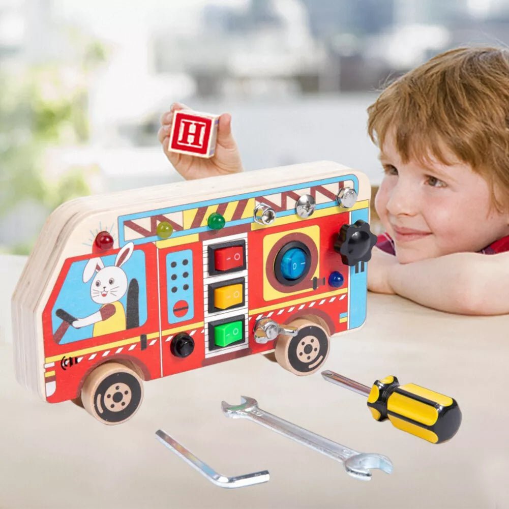 Tableau Montessori - BusyBoardCircuit™ - Autobus scolaire - Maman et Bébé - Boutique Mahunart